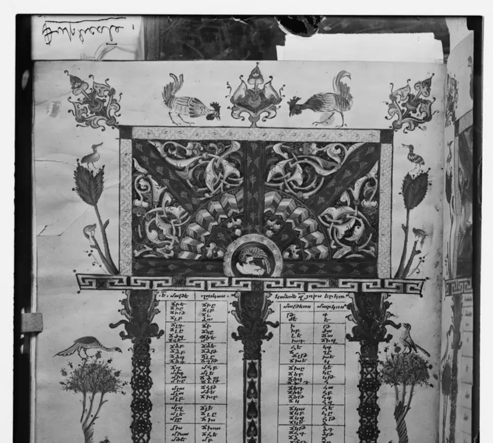 Medieval Armenian illuminated manuscript with the unique Armenian alphabet script